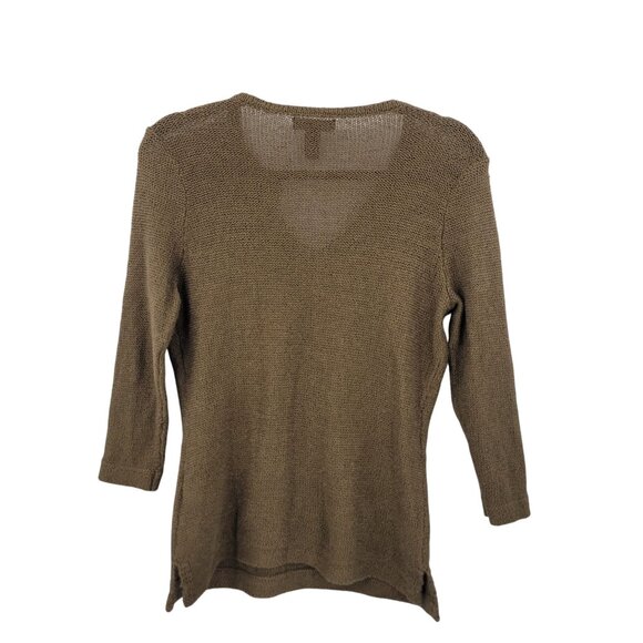 Vtg Chaps Denim Womens Army Green Open Knit Sweater Sz M Tie Neck Casual Grunge - Picture 2 of 8